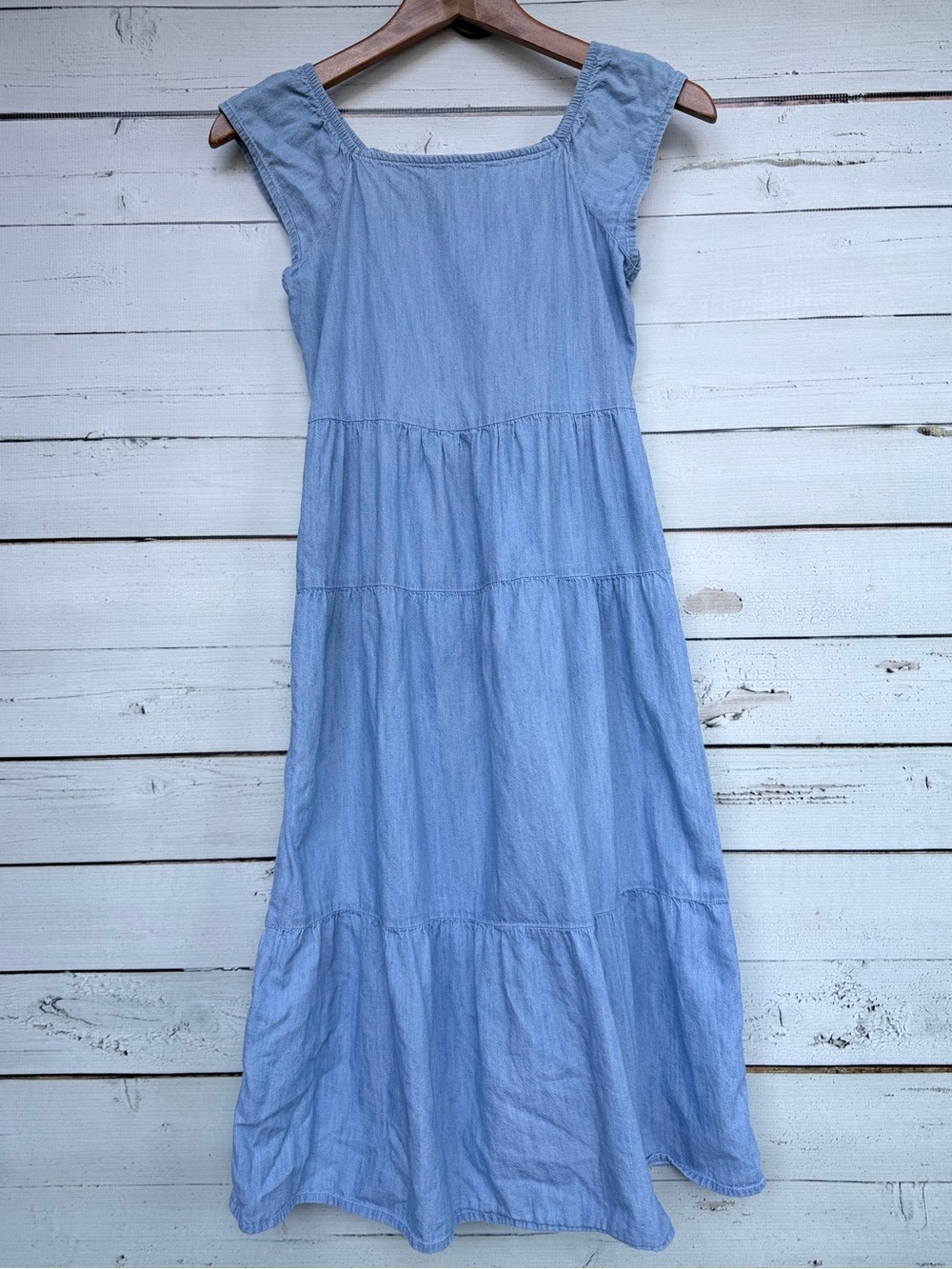 Old Navy Chambray Tiered Midi Dress Cap Sleeve Smocked Back Size XL (14-16)